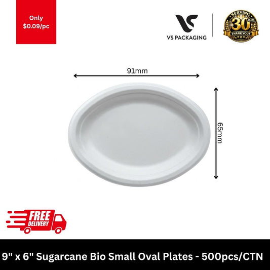9" x 6" Sugarcane Bio Small Oval Plates - 500pcs/CTN
