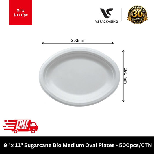 9x11 sugarcane oval plates compostable eco friendly disposable plates catering takeaway Australia