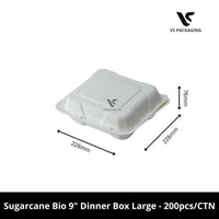 9” Sugarcane Bio Dinner Box Large PFAS Free - 200pcs/CTN VS Packaging