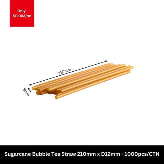 Sugarcane bubble tea straws 210mm 12mm eco boba straws bulk 1000pcs Australia