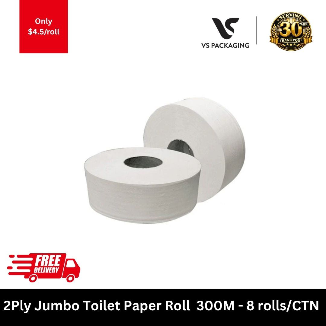 2 ply jumbo toilet paper roll 300m 8 rolls carton bulk commercial toilet tissue Australia