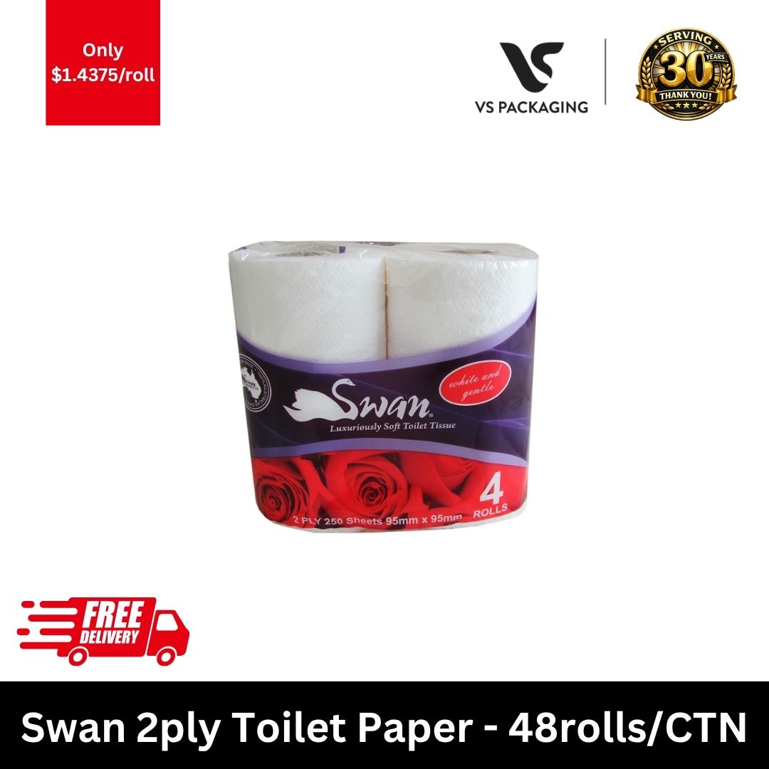 2 ply toilet paper 48 rolls carton Swan 240 sheets white bulk toilet tissue Australia
