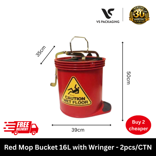 Red mop bucket 16L with wringer commercial cleaning bucket Australia