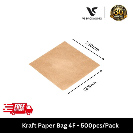 kraft paper bag 4F 235x280mm bulk 500pcs Australia large burger sandwich takeaway bag for cafe bakery restaurant packaging
