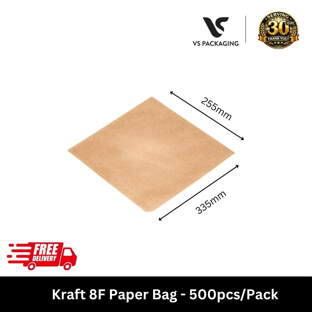 kraft paper bag 8F 255x335mm bulk 500pcs Australia large takeaway bag for cafe bakery restaurant food packaging