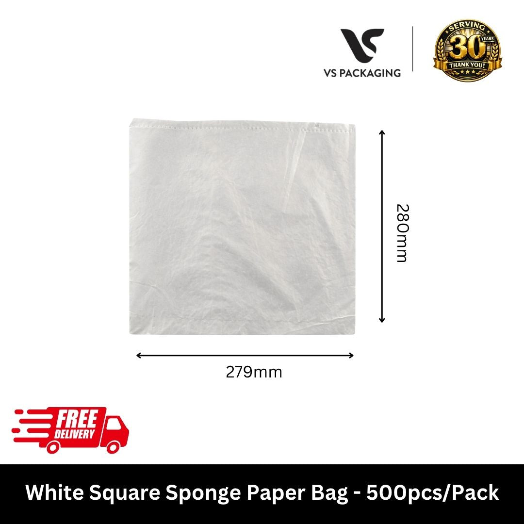 white square sponge paper bag 279x280mm bulk 500pcs Australia fish and chips cake tray takeaway packaging