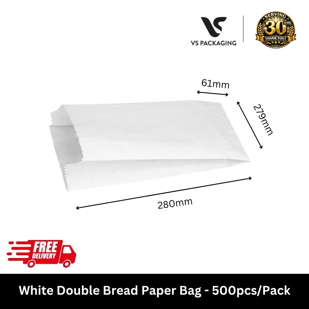 white double bread paper bag 280x279x61mm bulk 500pcs Australia bakery bread sandwich packaging