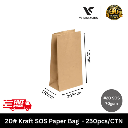 extra large recycled brown kraft SOS paper bag 425x305x170mm bulk 250pcs Australia takeaway grocery retail bag