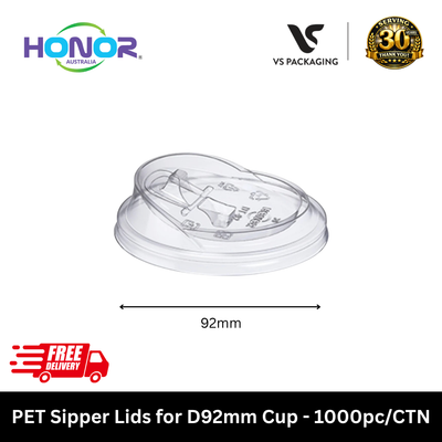 HONOR PET sipper lid 92mm clear cup lid bulk 1000pcs Australia for cafe restaurant hotel bubble tea juice takeaway drinks
