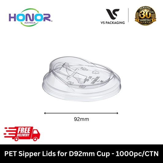 HONOR PET sipper lid 92mm clear cup lid bulk 1000pcs Australia for cafe restaurant hotel bubble tea juice takeaway drinks