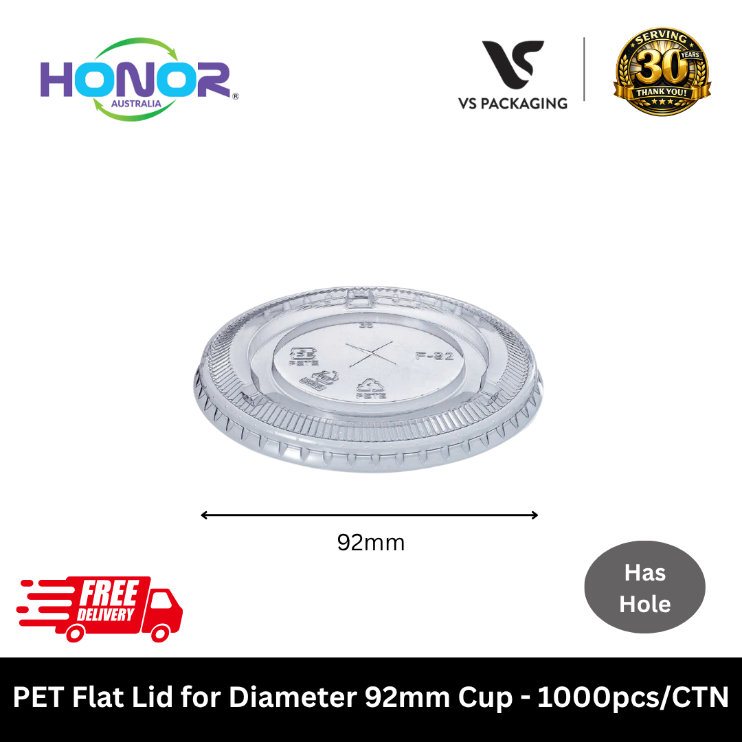 HONOR PET flat lid with hole 92mm clear cup lid bulk 1000pcs Australia for bubble tea smoothie juice takeaway drinks