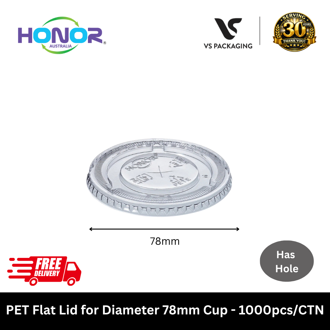 HONOR PET flat lid with hole 78mm clear cup lid bulk 1000pcs Australia for bubble tea smoothie juice takeaway drinks