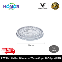 HONOR PET flat lid with hole 78mm clear cup lid bulk 1000pcs Australia for bubble tea smoothie juice takeaway drinks