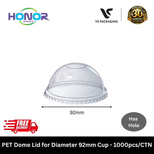 HONOR PET dome lid with hole 92mm clear cup lid bulk 1000pcs Australia for smoothie bubble tea milkshake takeaway drinks