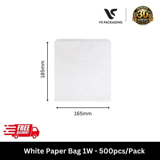 white paper bag 1W 165x185mm square sandwich pie bag bulk 500pcs Australia for cafe bakery takeaway packaging