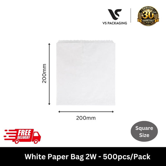 white paper bag 2W 200x200mm square burger sandwich bag bulk 500pcs Australia for cafe takeaway restaurant packaging