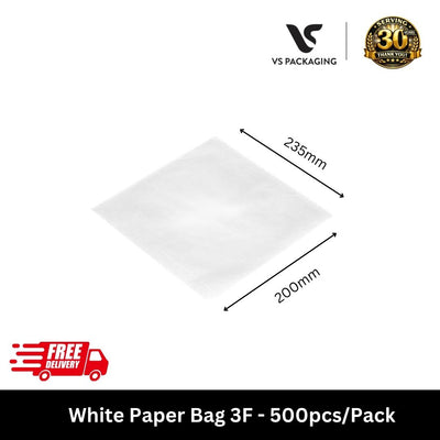 white paper bag 3F 235x200mm bulk 500pcs Australia sandwich burger takeaway bag for cafe bakery restaurant packaging