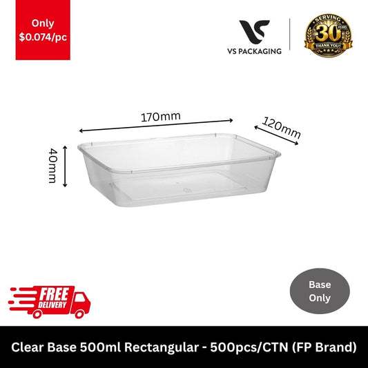 Clear 500ml rectangular takeaway container base FP brand microwave safe food container Australia
