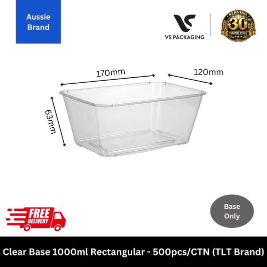 1000ml Clear Rectangular Takeaway Containers Australian Made Bulk 500pcs Australia