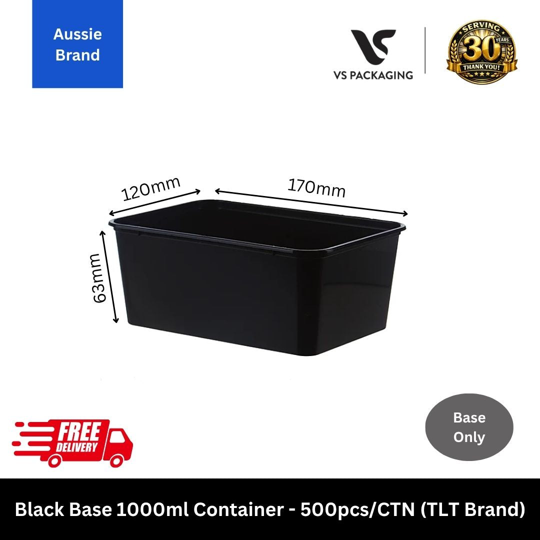 Black 1000ml rectangular takeaway container base microwave safe food container Australia