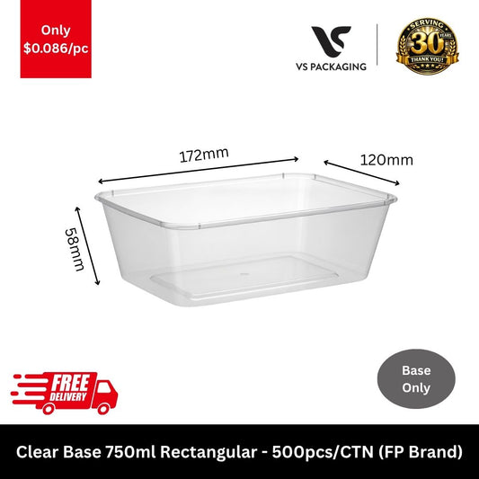 Clear 750ml rectangular takeaway container base FP brand microwave safe food packaging Australia