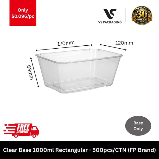 Clear 1000ml rectangular takeaway container base FP brand microwave safe food container Australia