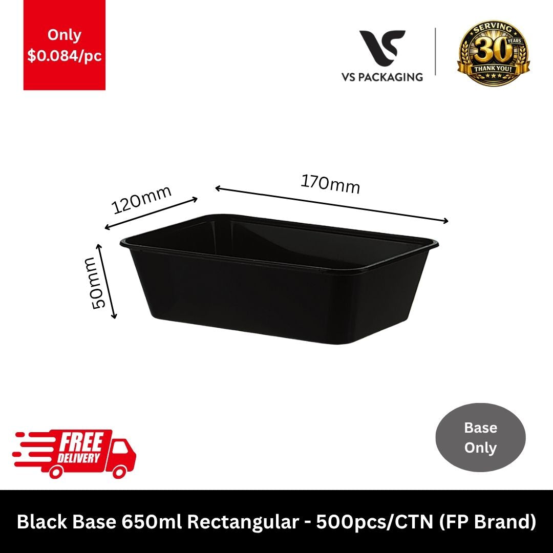 650ml Black Rectangular Takeaway Containers Bulk 500pcs Australia | FP