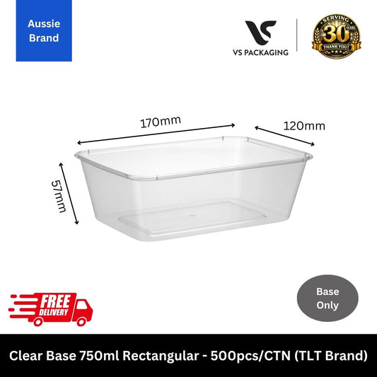 clear 750ml rectangular takeaway container TLT Aussie brand bulk 500pcs Australia food container base for restaurant meal prep
