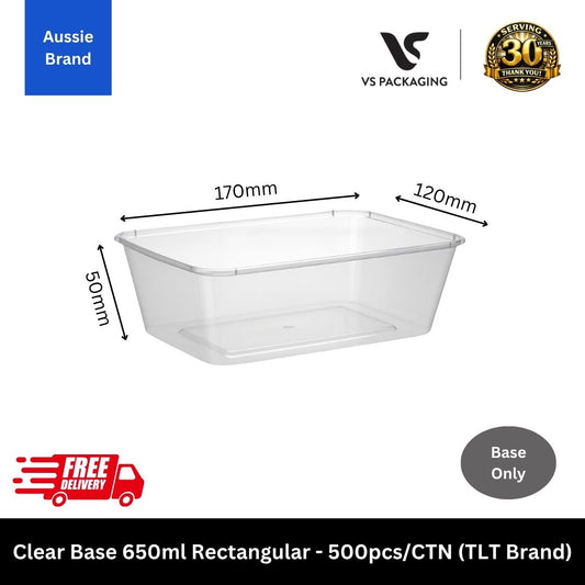 clear 650ml rectangular takeaway container Aussie brand bulk 500pcs Australia food container base for restaurant meal prep