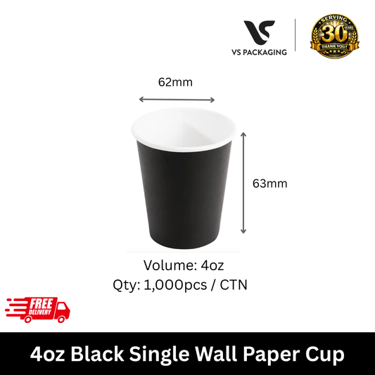 4oz black single wall paper coffee cups 62mm 1000pcs bulk for cafes restaurants and takeaway Australia