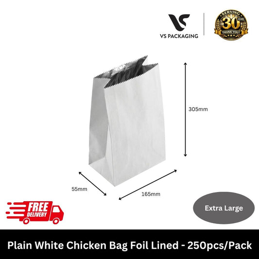 extra large foil lined chicken bag white greaseproof takeaway bag 305x178x55mm australia