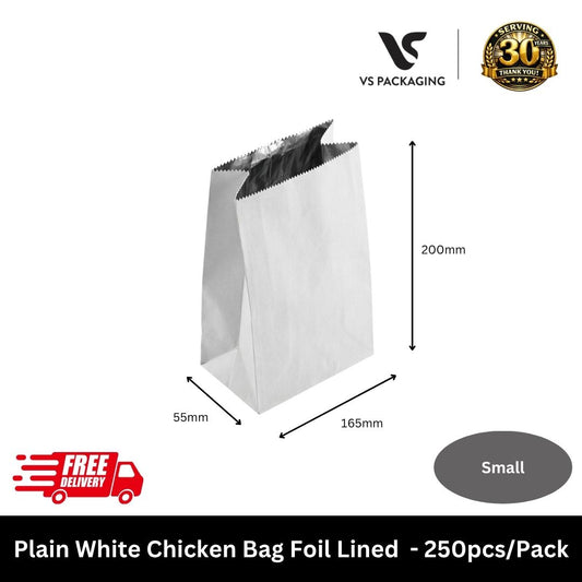 small foil lined chicken bag white greaseproof takeaway bag 200x165x55mm australia