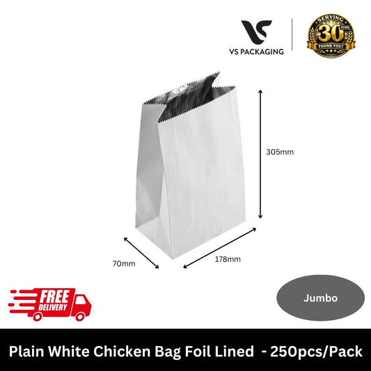 jumbo foil lined chicken bag white greaseproof takeaway bag 305x178x70mm australia