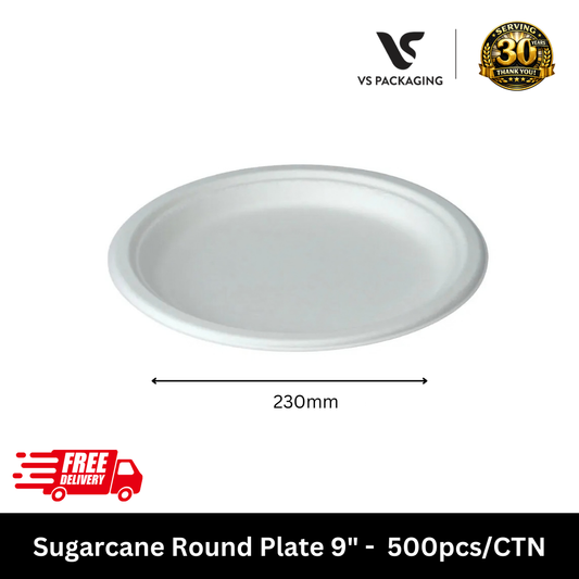 Sugarcane 9 inch round compostable plate PFAS free disposable bagasse plate for cafes restaurants catering Australia