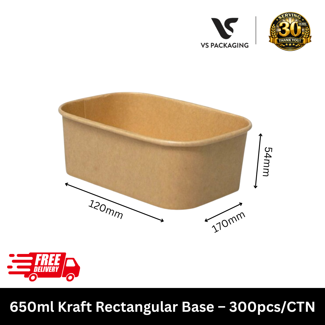 Kraft rectangular takeaway food container base 650ml eco packaging 300 carton