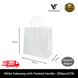 White takeaway paper bag with twisted handle 305x305x175mm medium 90gsm for cafes restaurants takeaway and delivery