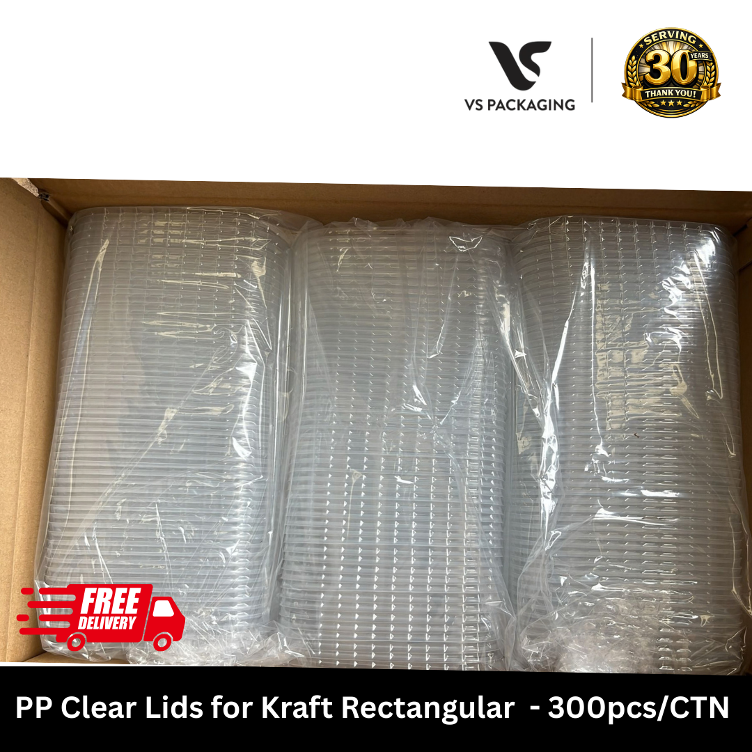 PP Lid for Kraft Rectangular Food Containers 500–1000ml – 300/CTN VS Packaging