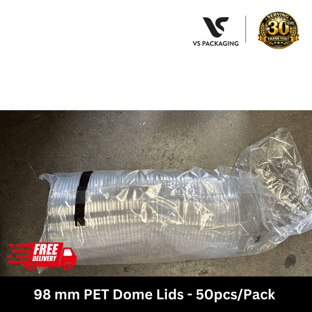 98 mm PET Dome Lids - 1000pcs/CTN VS Packaging
