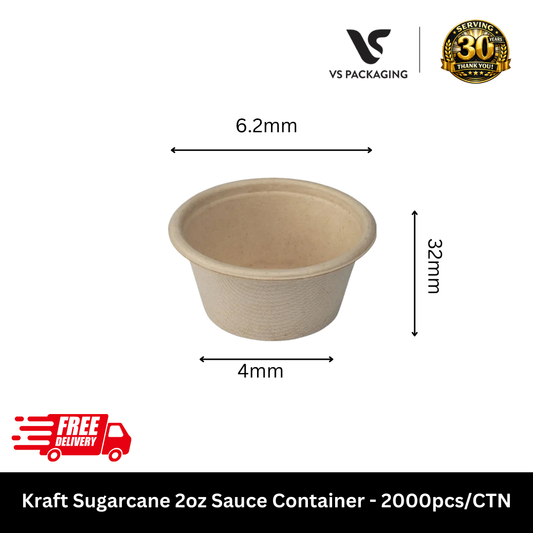 Kraft sugarcane 2oz sauce container compostable bagasse portion cup eco takeaway packaging Australia