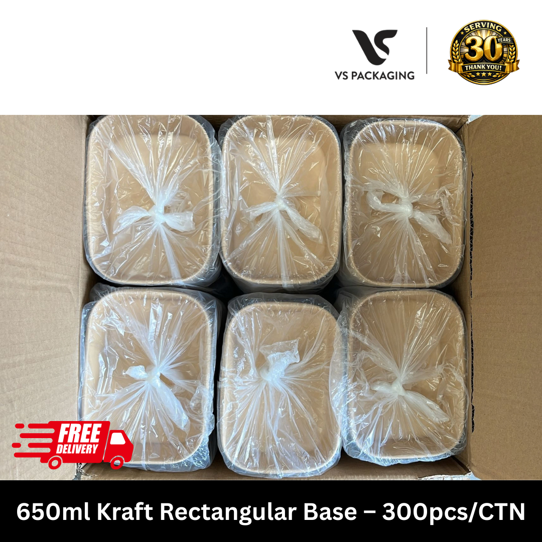 Kraft Rectangular Takeaway Food Container Base 650ml – 300/CTN VS Packaging