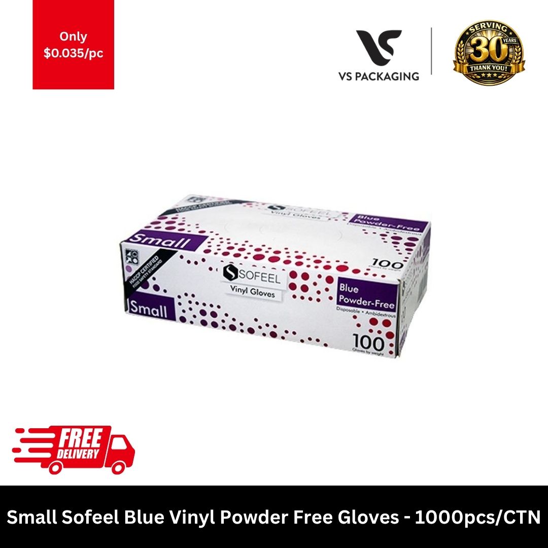 Small Sofeel blue vinyl powder free HACCP disposable gloves for food handling catering and cleaning 1000pcs carton