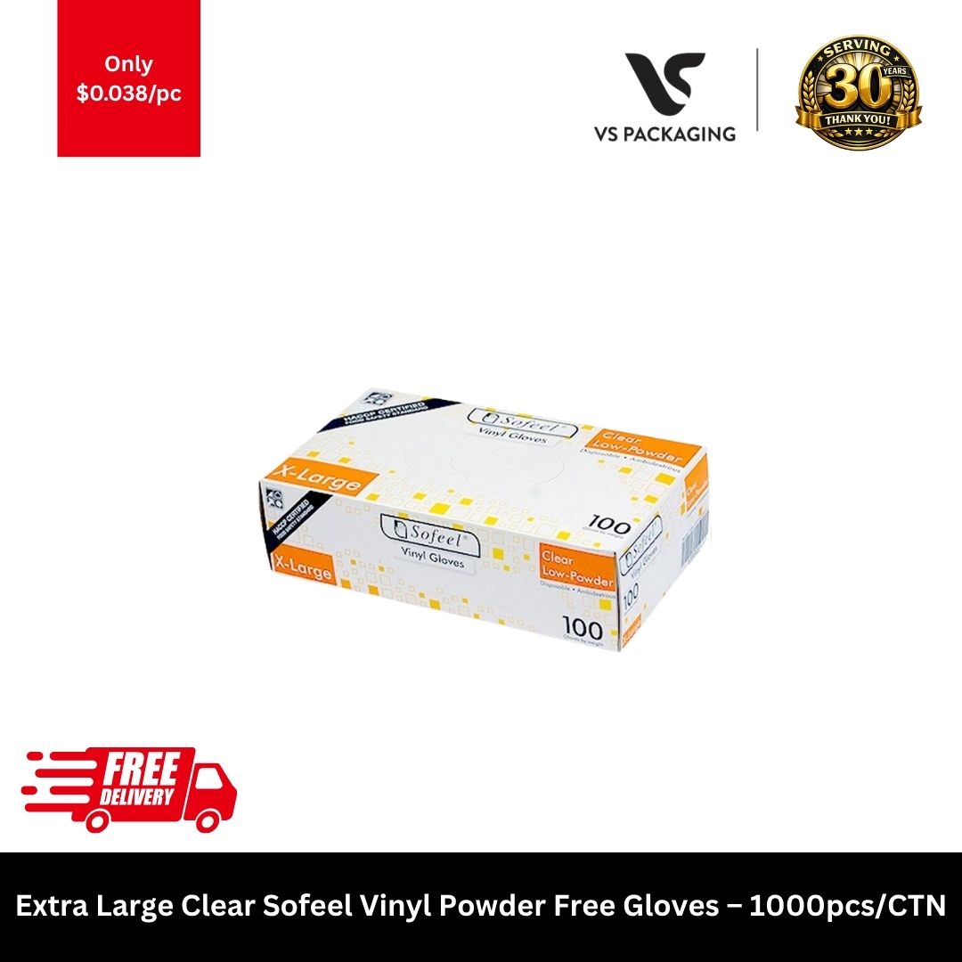 Extra large Sofeel clear vinyl powder free HACCP disposable gloves for food handling and cleaning 1000pcs carton