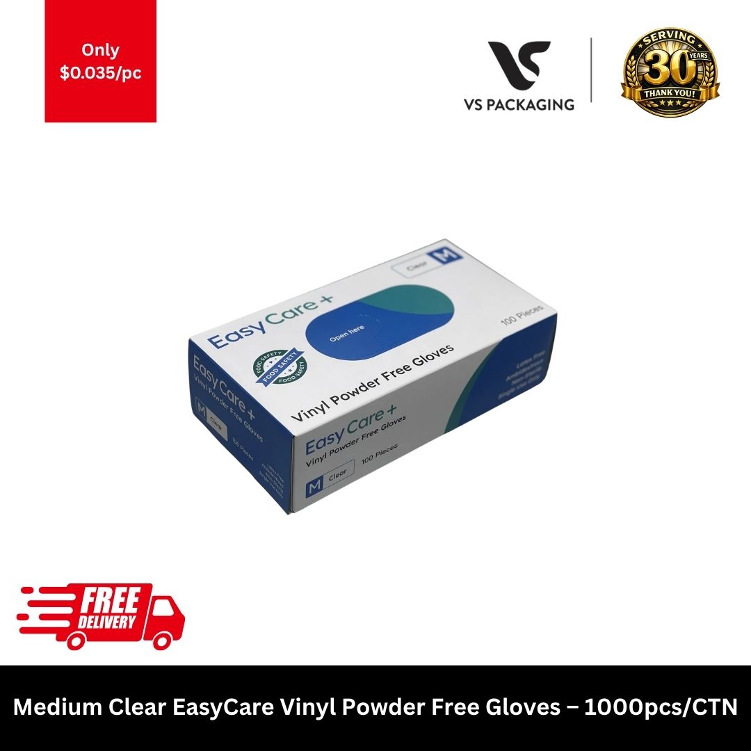 Medium EasyCare clear vinyl powder free HACCP disposable gloves for food handling cleaning and hospitality 1000pcs carton