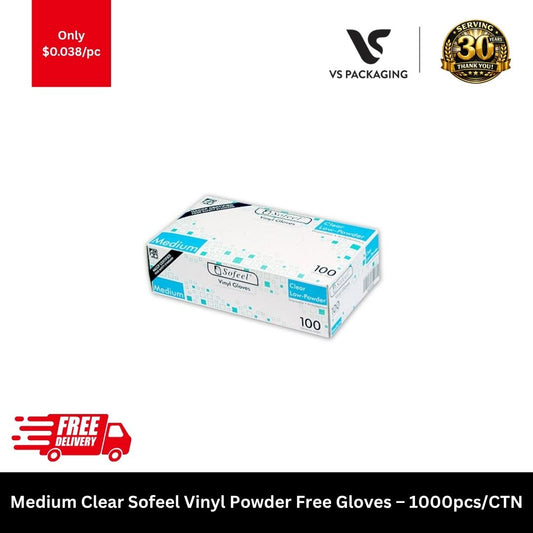 Medium Sofeel clear vinyl powder free HACCP disposable gloves for food handling and cleaning 1000pcs carton