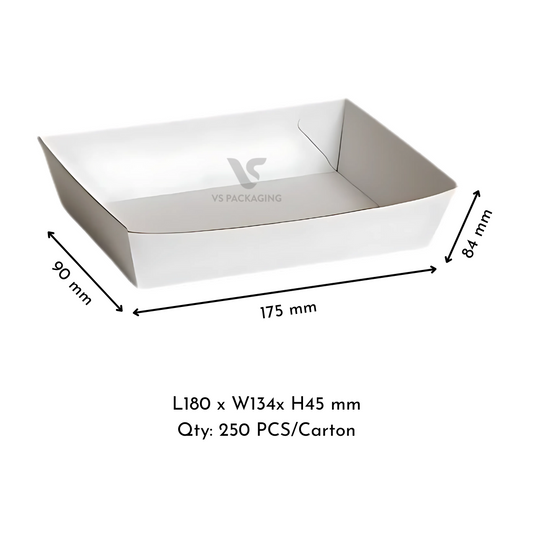 Corrugated White Open Takeaway Tray Medium #3 – 180x134x45 mm | 250pcs Eco-Friendly Food Tray