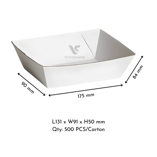 Corrugated White Open Takeaway Tray Small #1 – 131x91x50 mm | 500pcs Eco-Friendly Food Tray