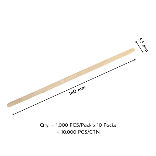 140mm Wooden Coffee Stirrers – Long & Thin – Compostable Birch – VS Packaging