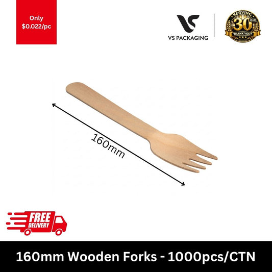 160mm eco friendly wooden forks coated disposable cutlery bulk 1000pcs carton Australia