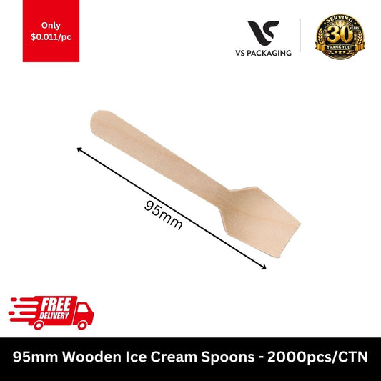 95mm wooden ice cream spoons eco friendly bulk 2000pcs biodegradable birch dessert spoons Australia
