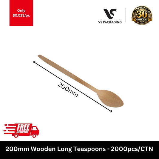 200mm wooden long teaspoons eco friendly bulk 2000pcs biodegradable birch spoons for milkshakes Australia